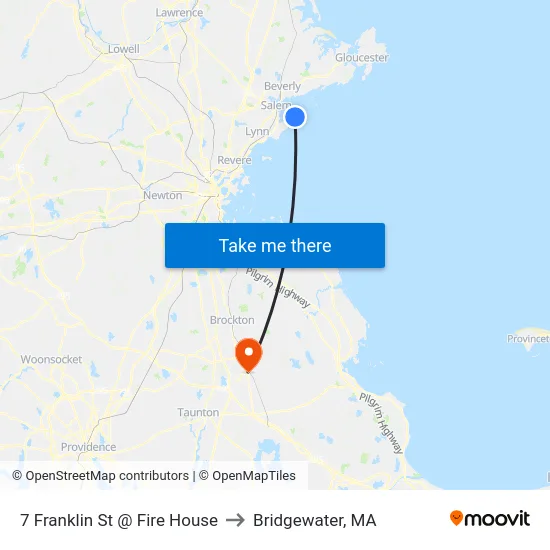 7 Franklin St @ Fire House to Bridgewater, MA map