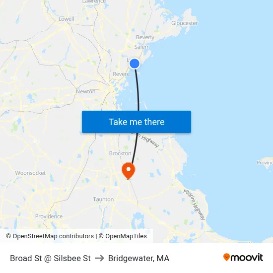 Broad St @ Silsbee St to Bridgewater, MA map