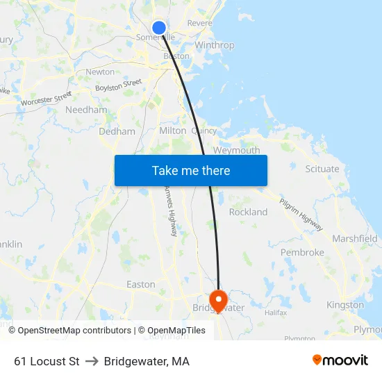 61 Locust St to Bridgewater, MA map