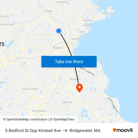 S Bedford St Opp Kimball Ave to Bridgewater, MA map