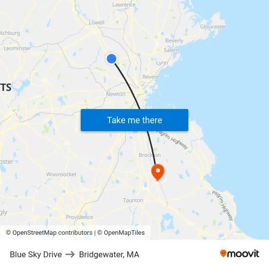 Blue Sky Drive to Bridgewater, MA map