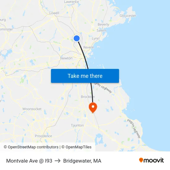 Montvale Ave @ I93 to Bridgewater, MA map