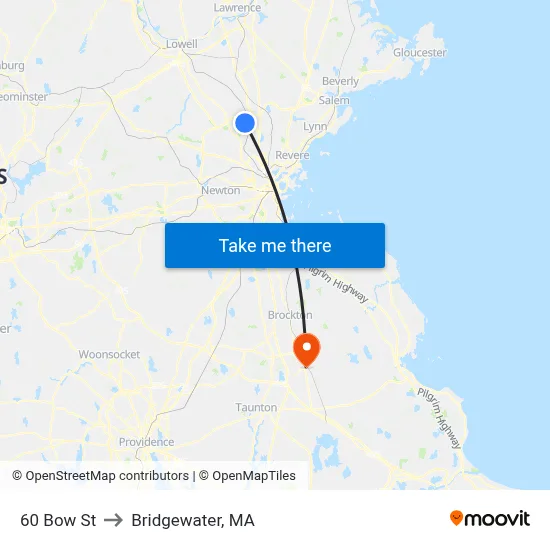 60 Bow St to Bridgewater, MA map