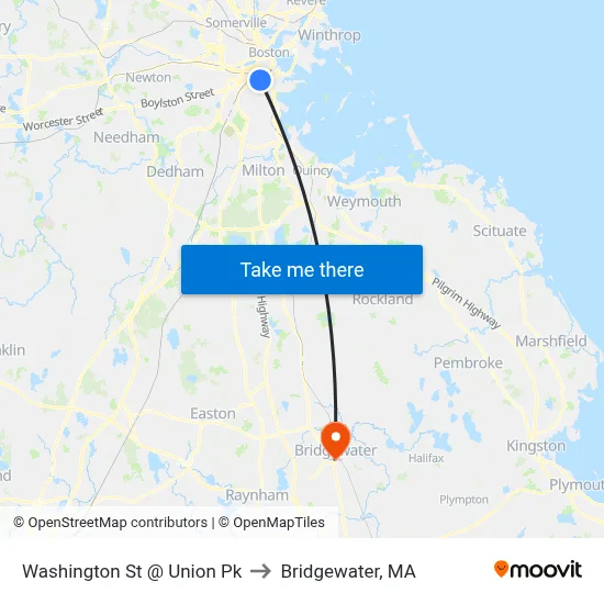 Washington St @ Union Pk to Bridgewater, MA map