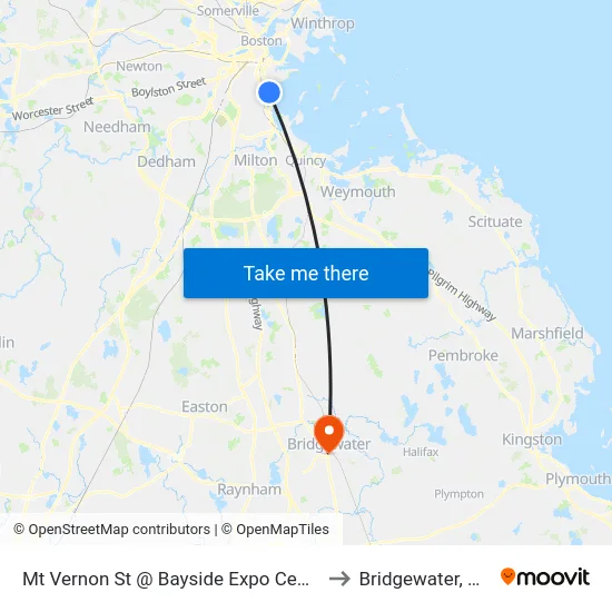 Mt Vernon St @ Bayside Expo Center to Bridgewater, MA map