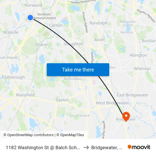 1182 Washington St @ Balch School to Bridgewater, MA map