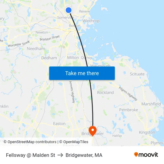 Fellsway @ Malden St to Bridgewater, MA map