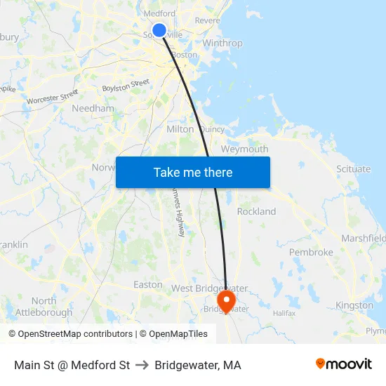 Main St @ Medford St to Bridgewater, MA map