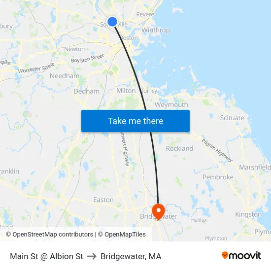 Main St @ Albion St to Bridgewater, MA map