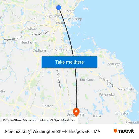 Florence St @ Washington St to Bridgewater, MA map