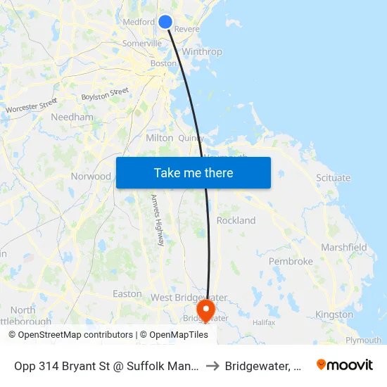 Opp 314 Bryant St @ Suffolk Manor to Bridgewater, MA map