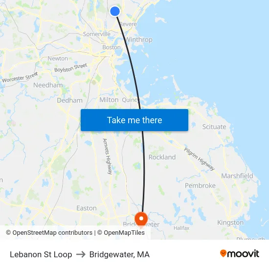 Lebanon St Loop to Bridgewater, MA map