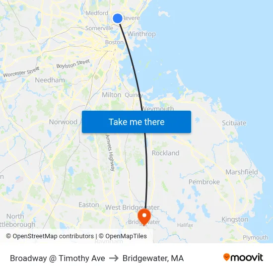 Broadway @ Timothy Ave to Bridgewater, MA map