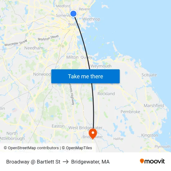 Broadway @ Bartlett St to Bridgewater, MA map