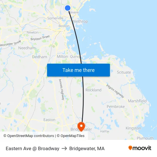Eastern Ave @ Broadway to Bridgewater, MA map