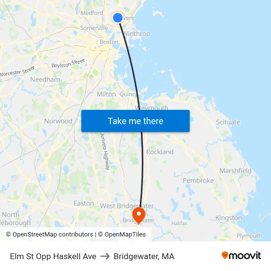 Elm St Opp Haskell Ave to Bridgewater, MA map