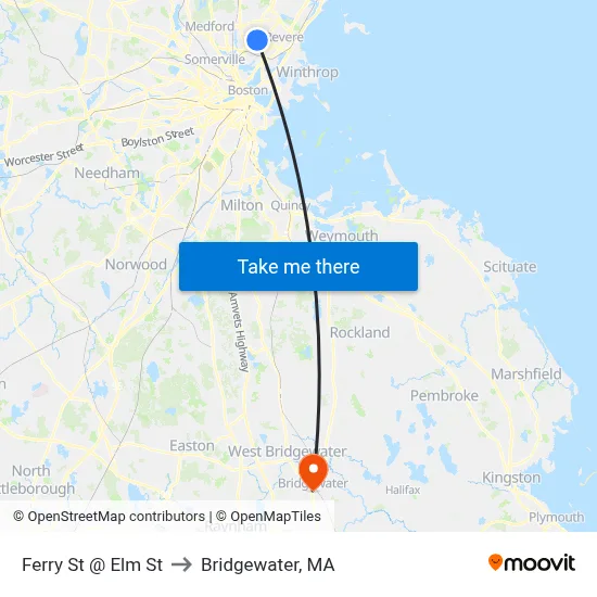 Ferry St @ Elm St to Bridgewater, MA map