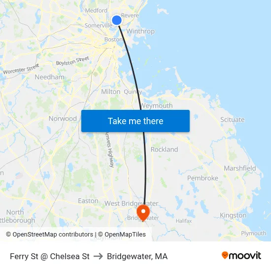 Ferry St @ Chelsea St to Bridgewater, MA map