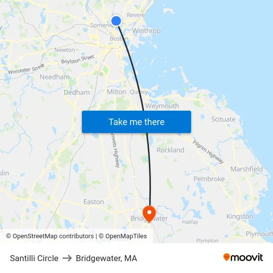 Santilli Circle to Bridgewater, MA map