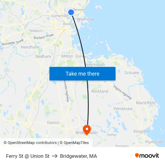 Ferry St @ Union St to Bridgewater, MA map