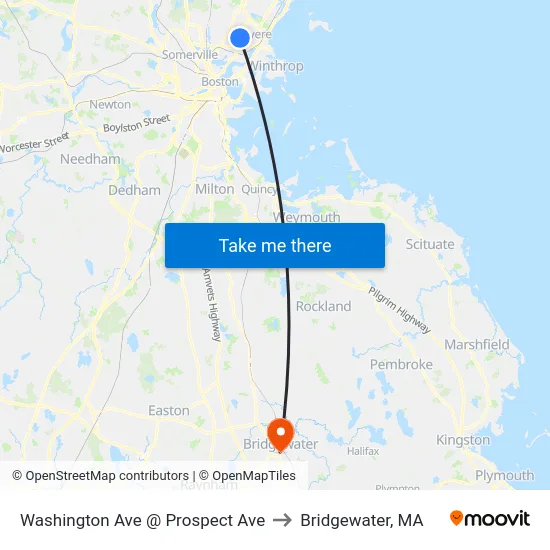 Washington Ave @ Prospect Ave to Bridgewater, MA map