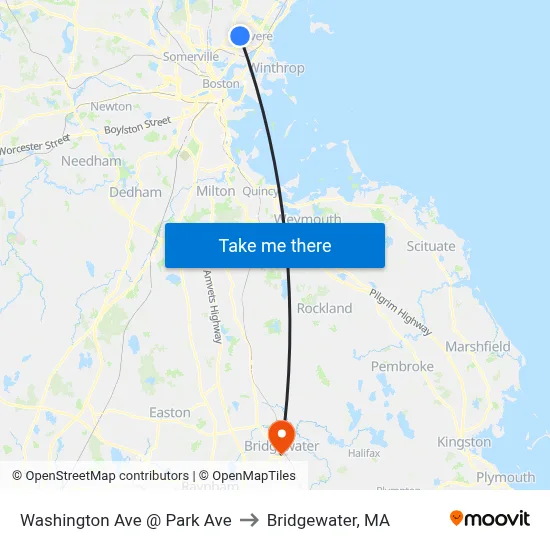 Washington Ave @ Park Ave to Bridgewater, MA map