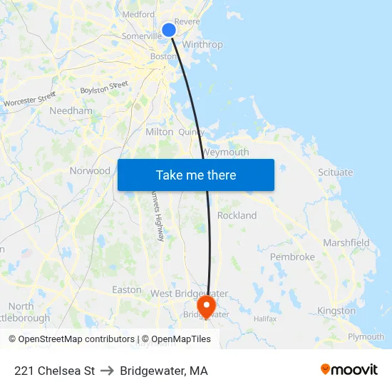 221 Chelsea St to Bridgewater, MA map