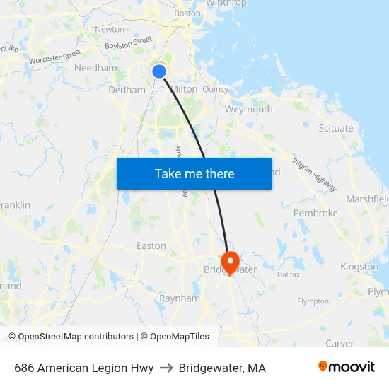 686 American Legion Hwy to Bridgewater, MA map