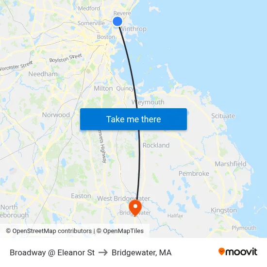 Broadway @ Eleanor St to Bridgewater, MA map