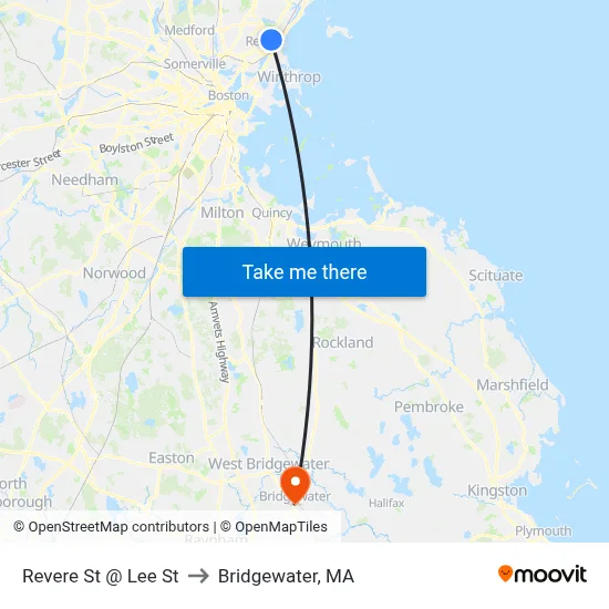 Revere St @ Lee St to Bridgewater, MA map
