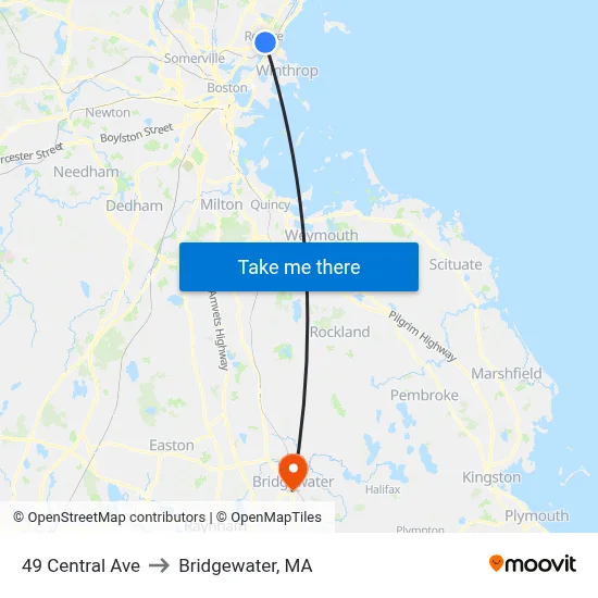 49 Central Ave to Bridgewater, MA map