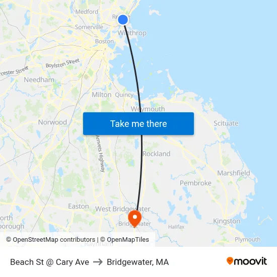 Beach St @ Cary Ave to Bridgewater, MA map