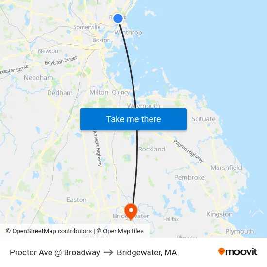 Proctor Ave @ Broadway to Bridgewater, MA map