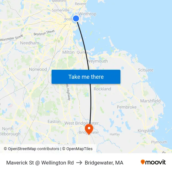 Maverick St @ Wellington Rd to Bridgewater, MA map