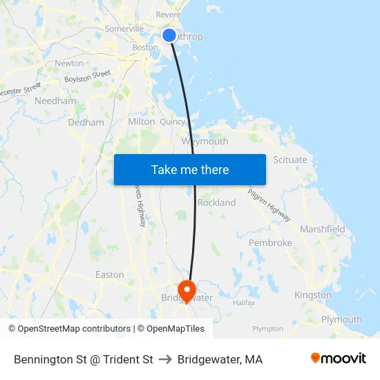 Bennington St @ Trident St to Bridgewater, MA map
