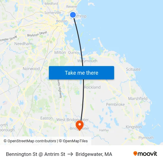Bennington St @ Antrim St to Bridgewater, MA map