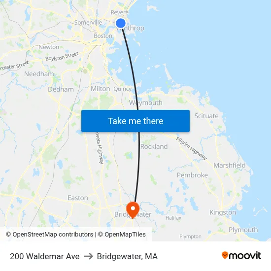 200 Waldemar Ave to Bridgewater, MA map
