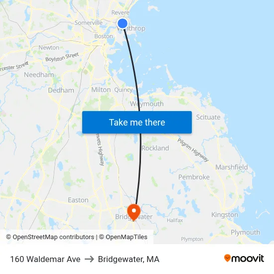 160 Waldemar Ave to Bridgewater, MA map