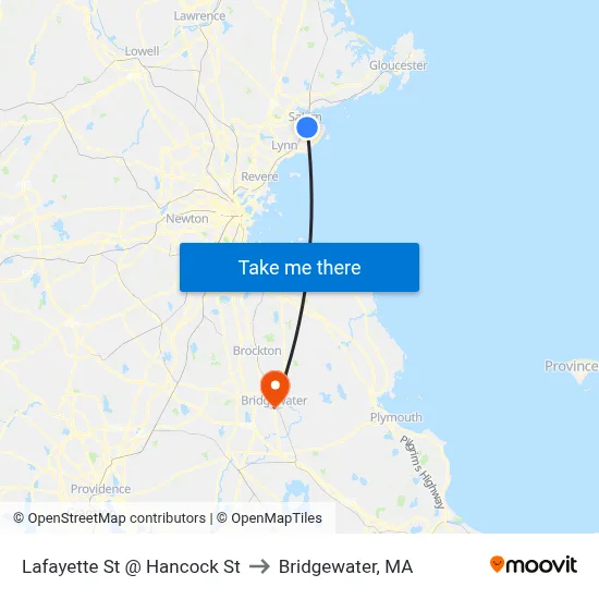 Lafayette St @ Hancock St to Bridgewater, MA map