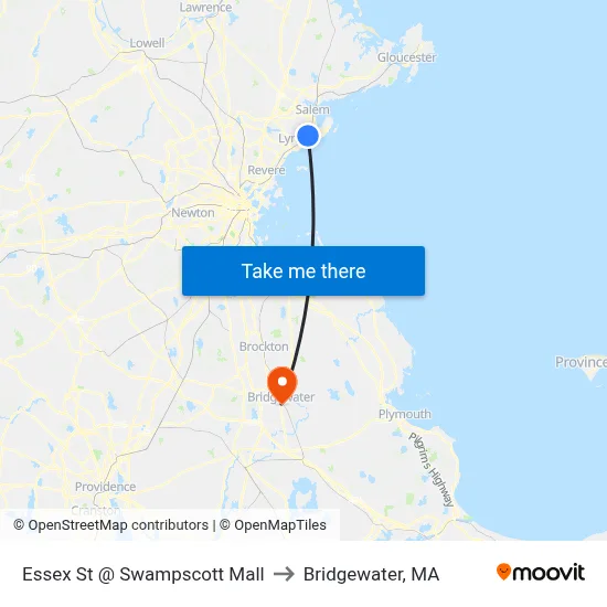 Essex St @ Swampscott Mall to Bridgewater, MA map