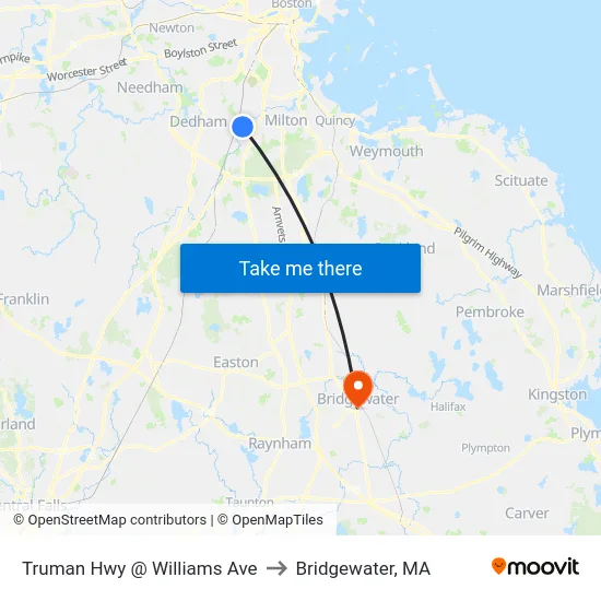 Truman Hwy @ Williams Ave to Bridgewater, MA map