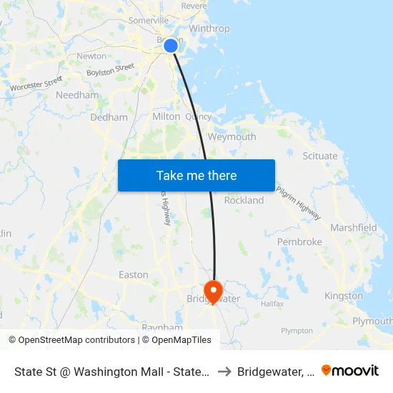 State St @ Washington Mall - State St Sta to Bridgewater, MA map
