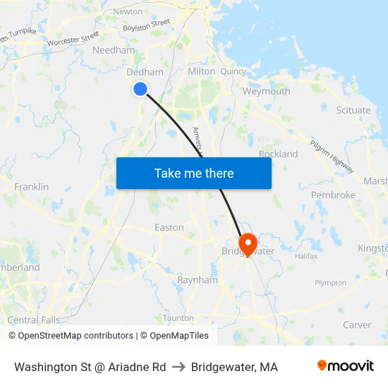 Washington St @ Ariadne Rd to Bridgewater, MA map