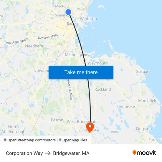 Corporation Way to Bridgewater, MA map