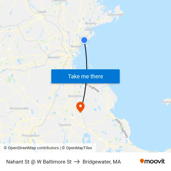 Nahant St @ W Baltimore St to Bridgewater, MA map