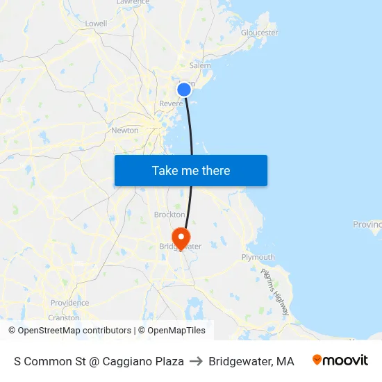 S Common St @ Caggiano Plaza to Bridgewater, MA map