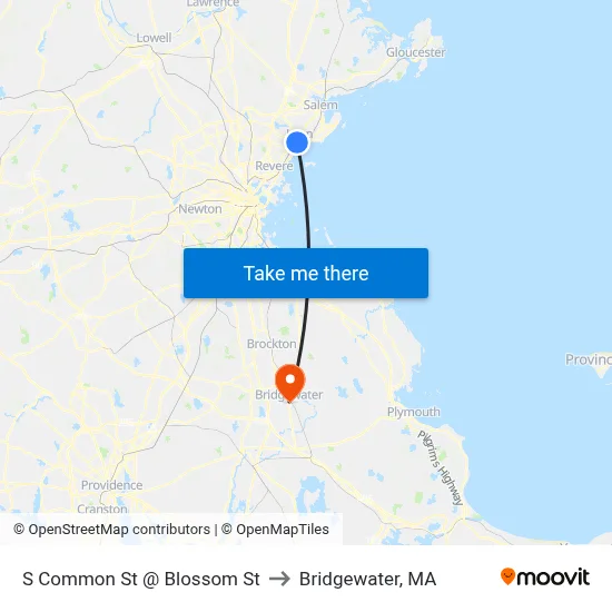 S Common St @ Blossom St to Bridgewater, MA map