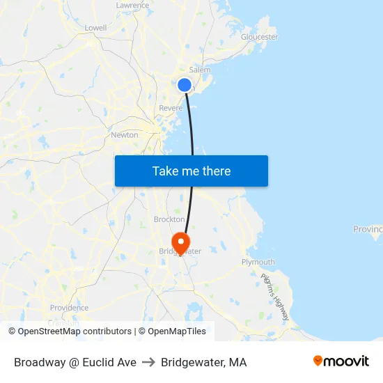 Broadway @ Euclid Ave to Bridgewater, MA map