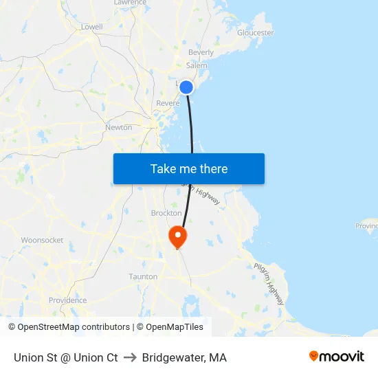 Union St @ Union Ct to Bridgewater, MA map