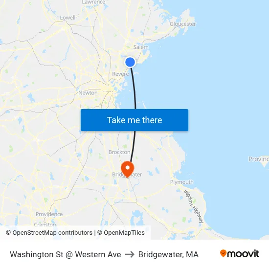 Washington St @ Western Ave to Bridgewater, MA map